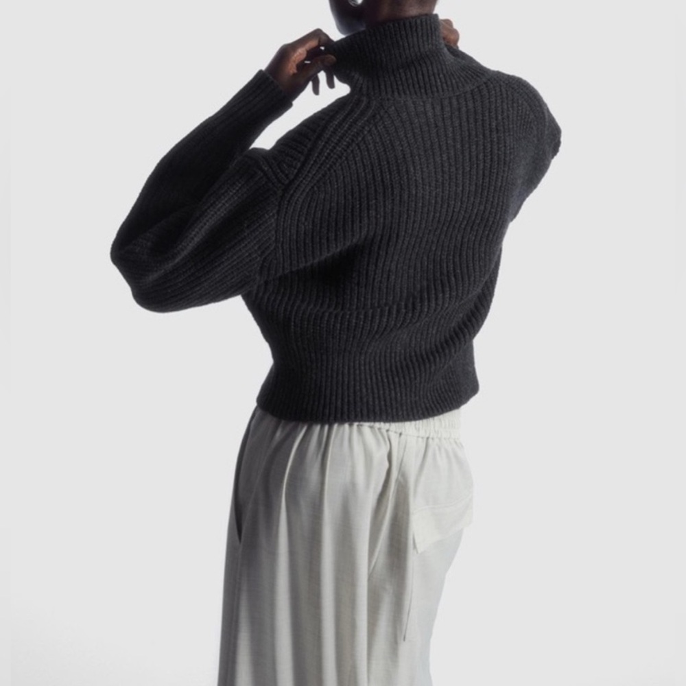 COS Funnel Neck Half-Zip Ribbed Knit Sweater, Grey, XS, New NWOT! - Picture 3 of 8